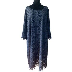 Alfani Black Lace Overlay Shift Lined Midi Dress 2X Wedding Casual